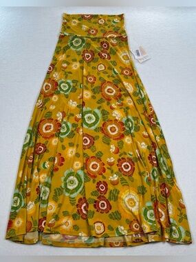 NWT LULAROE Fold-Over Waist Maxi Skirt Women's Size XXS Yellow Floral Colors